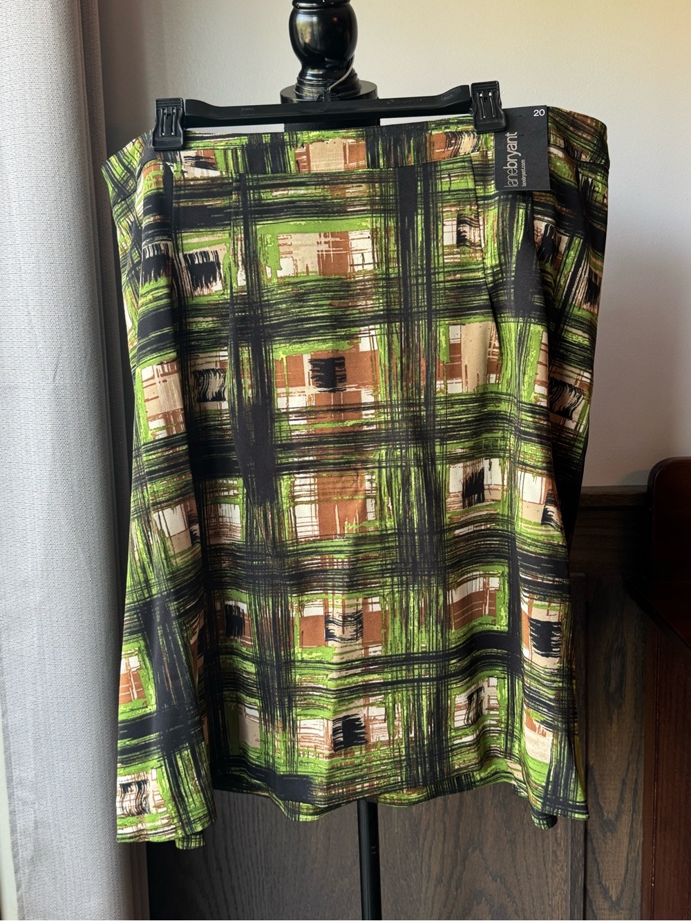 Lane Bryant Green Plaid A-Line Skirt with Black and Tan Accents Sz 20 nwt